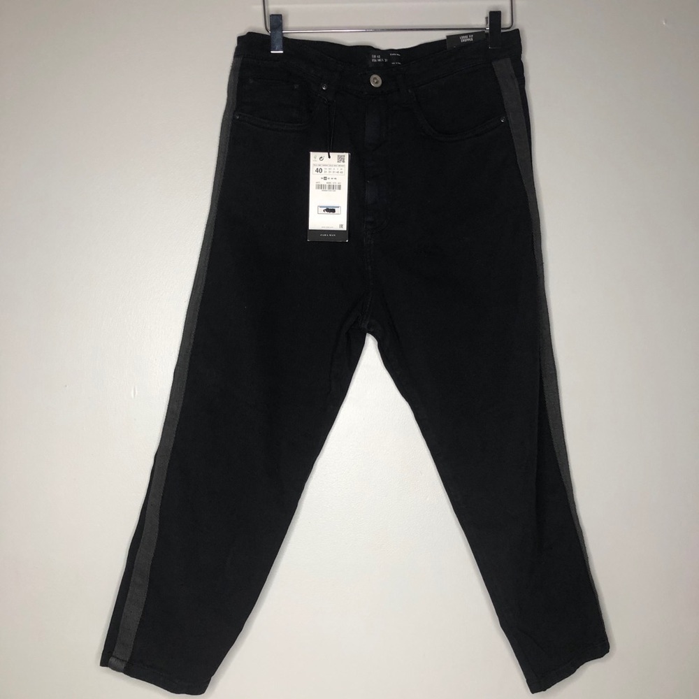 Zara Man Loose Fit Cropped Black Denim Jean